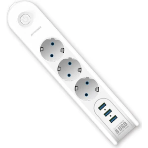 Mf Product Jettpower 0675 Akım Korumalı 3 Usb'li 3'lü Grup Priz 2 Mt Uzatma Kablosu Beyaz