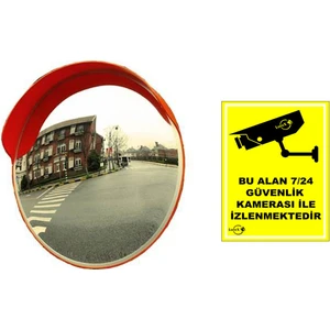 LR-A25 Akrilik 60 cm Trafik Güvenlik Aynası + Bu Alan 7/24 Izlenmektedir Levhası