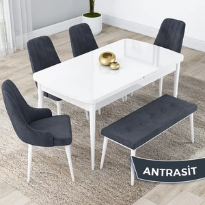 Concept Lia Serisi Açılabilir 80 x 132 cm Mutfak Masa Takımı Beyaz Masa 4 Sandalye ve 1 Bench
