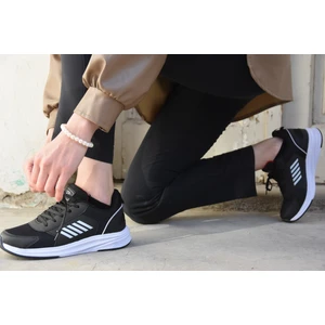 231 1106 Comfolite Rahat İç Taban Hafif Bağcıklı Uniseks Spor Ayakkabı Siyah Beyaz