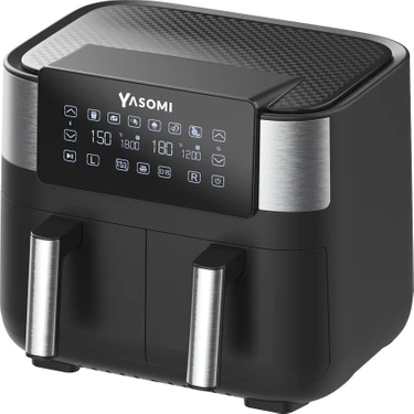 Yasomi Y80 Siyah 8 Litre 2850W Çift Hazneli ve Çift Motorlu Dokunmatik Airfryer