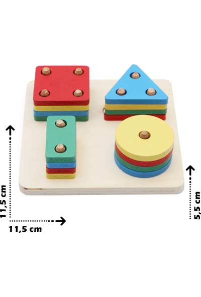 Hamaha Wooden Toys Doğal Ahşap Eğitici Oyuncak Kare 4'lü Sütun Geometrik Şekil HMH-048