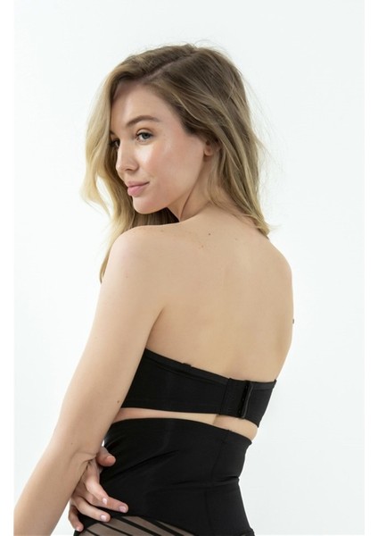 7138 Kadın Siyah Büyük Beden Düz Kumaşlı Straplez Sütyen(Göğsü Biyeli) modelleri