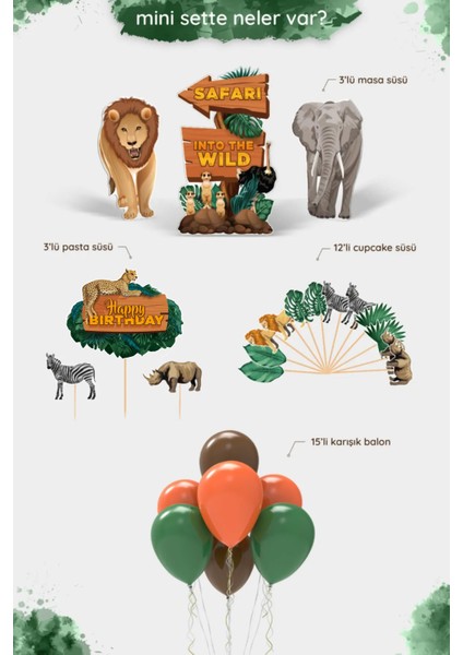 Safari Temalı Erkek Çocuk Doğum Günü Parti Seti - Mini fiyatları
