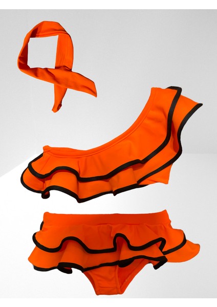 Kız Çocuk Neon Renkler Tek Omuz Fırfırlı Bikini Takımı Saç Bandı Hediyeli Son Moda fiyatları