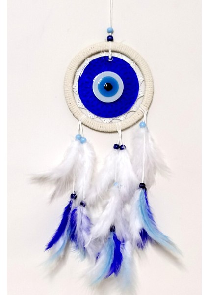 Kuş Tüylü Dream Catcher Mavi Nazar Boncuklu Kuş Tüylü Düş Kapanı Duvar Süsü fiyatları