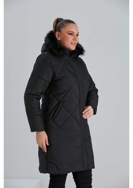 Kadın Büyük Beden Mont RG9769 Çıkabilen Kapüşon Uzun Kapitone fiyatları