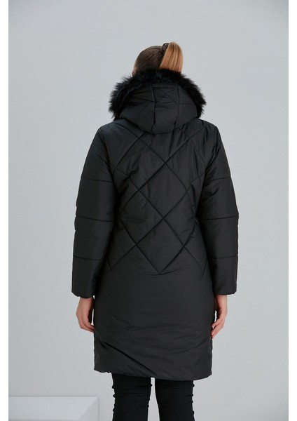 Kadın Büyük Beden Mont RG9769 Çıkabilen Kapüşon Uzun Kapitone modelleri