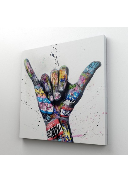 Banksy Tarzı Hands Victory Jest Graffiti Kanvas Tablo