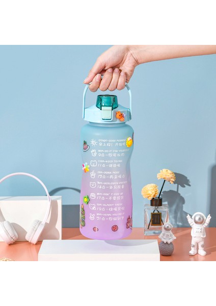 Ölçekli Motivasyonlu Su Şişesi Bpa-Free Fda 2000 ml Mor Mavi (Yurt Dışından)