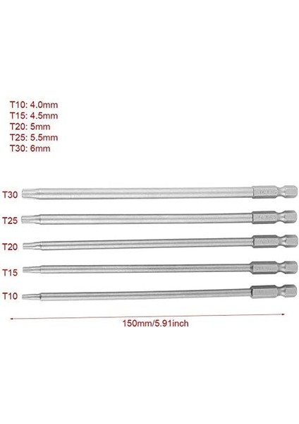 Uzun Delikli TORX150MM S2 Çelik Bits Uç