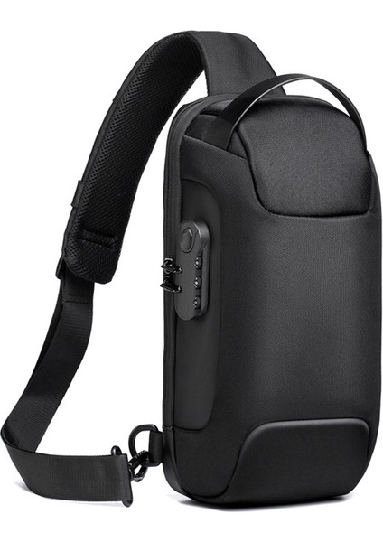 Şifre Kilidi ve USB Şarj Sistemi Su Geçirmez Oxford Kumaş Spor Göğüs Çantası ile Erkek Hırsızlık Karşıtı Crossbody Çanta (Yurt Dışından)