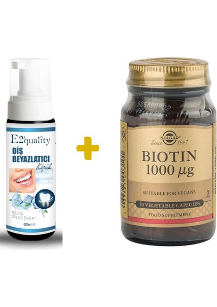 E2'Quality Diş Beyazlatıcı Köpük + Solgar Biotin 1000 Mcg 50 Kapsül