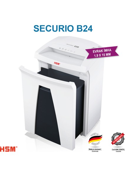 Securıo B24 Evrak Imha Makinesi / Kağıt Kırpma Makinesi - Parçacık Kesim 1,9X15MM- 34LT