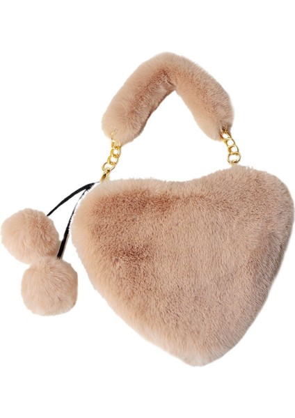 El Çantası Peluş Kadın Kalp Şekilli Zincir Çanta Küçük Top Kolye Sevimli Bayan Çanta (Yurt Dışından)