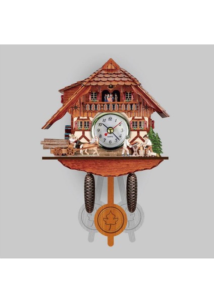 2x Vintage Style Guguklu Saat Quarz Hareket Duvar Saati Ahşap Çok Renk