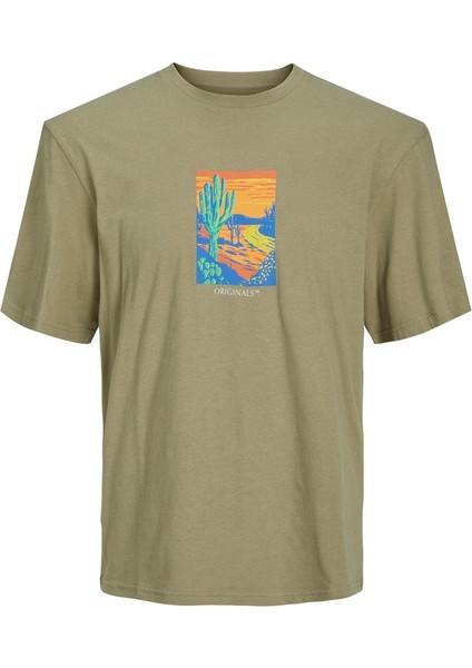 Yuvarlak Yaka Baskılı Kısa Kollu Açık Yeşil Erkek T-Shirt 12230734