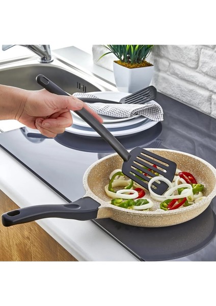 Pratik 4'lü Yanmaz Yapışmaz Teflon Servis Seti 220 Derece Dayanıklı Kepçe-Kevgir-Spatula-Kaşık modelleri