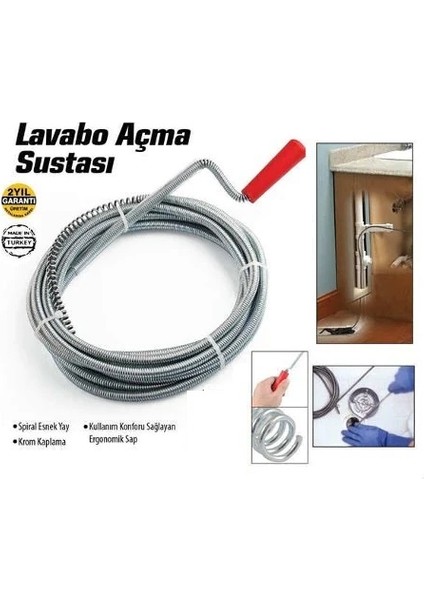 Ozaslan Lavabo Açma Teli Sustası - 8 Metre Gider Açıcı Tel Banyo Mutfak Lavabo Açıcı Tel