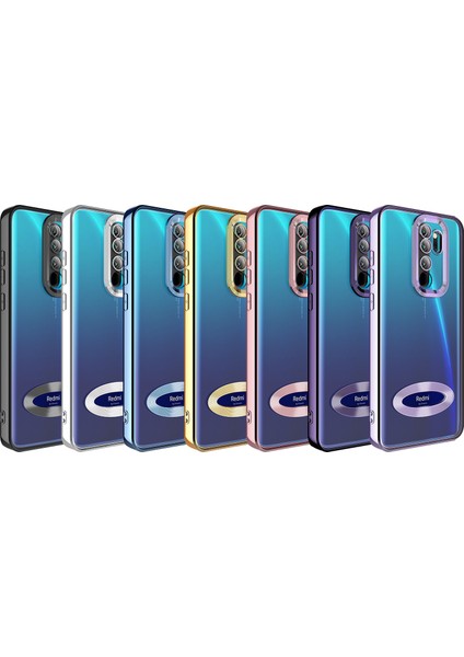 Case 4U Xiaomi Redmi Note 8 Pro Kılıf Kamera Lens Korumalı Şeffaf Renkli Logo Gösteren Parlak Omega Kapak Sierra Mavisi