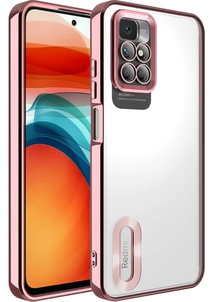 Case 4U Xiaomi Redmi 10 Kılıf Kamera Lens Korumalı Şeffaf Renkli Logo Gösteren Parlak Omega Kapak Rose Gold