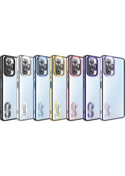 Xiaomi Redmi Note 10 Pro Kılıf Kamera Lens Korumalı Şeffaf Renkli Logo Gösteren Parlak Omega Kapak Derin Mor