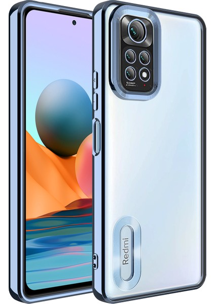 Xiaomi Redmi Note 11 Kılıf Kamera Lens Korumalı Şeffaf Renkli Logo Gösteren Parlak Omega Kapak Sierra Mavisi