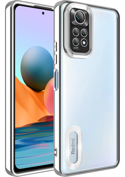 Xiaomi Redmi Note 11 Kılıf Kamera Lens Korumalı Şeffaf Renkli Logo Gösteren Parlak Omega Kapak Gümüş