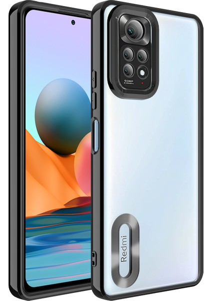 Xiaomi Redmi Note 11 Kılıf Kamera Lens Korumalı Şeffaf Renkli Logo Gösteren Parlak Omega Kapak Siyah