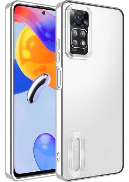 Case 4U Xiaomi Redmi Note 11 Pro 5g Kılıf Kamera Lens Korumalı Şeffaf Renkli Logo Gösteren Parlak Omega Kapak Gümüş