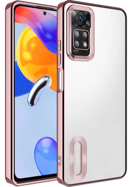 Case 4U Xiaomi Redmi Note 11 Pro 5g Kılıf Kamera Lens Korumalı Şeffaf Renkli Logo Gösteren Parlak Omega Kapak Rose Gold