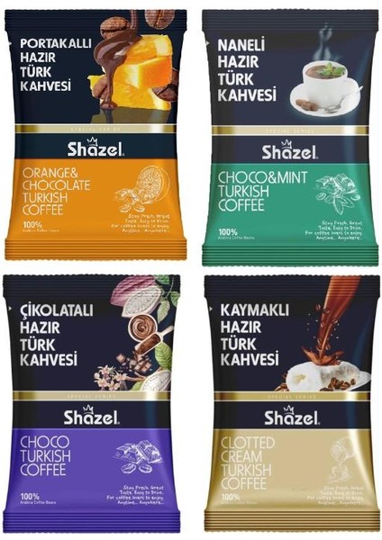 Hazır Türk Kahvesi Seti 4'lü 100 gr x 4 Adet (Kaymaklı, Portakallı, Naneli, Çikolatalı)