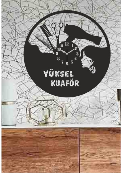 Kişiye Özel Isimli Kuaför Temalı Duvar Saati 50 x50 cm