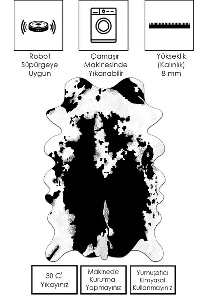 Makinede Yıkanabilir Kaymaz Taban Leke Tutmaz Siyah Post Dekoratif Halı