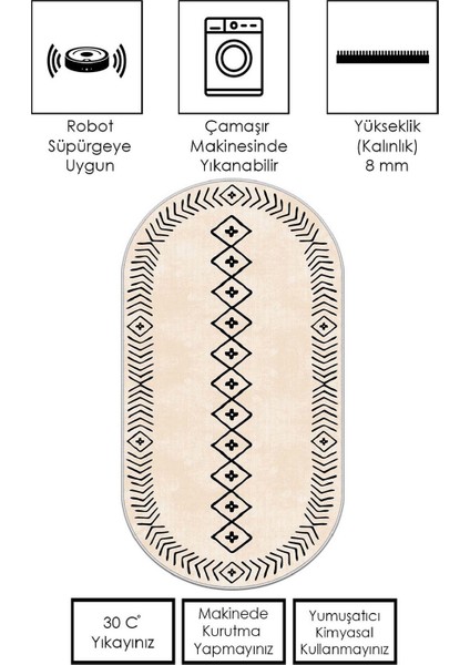 Makinede Yıkanabilir Kaymaz Taban Leke Tutmaz Oval Salon Halısı Mutfak Halısı ve Yolluk