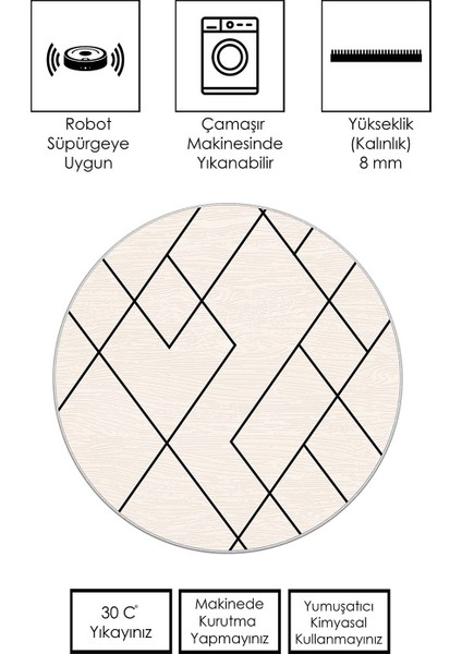 Makinede Yıkanabilir Kaymaz Taban Leke Tutmaz Yuvarlak Salon Halısı ve Mutfak Halısı