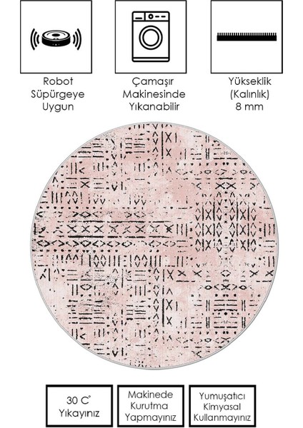 Makinede Yıkanabilir Kaymaz Taban Leke Tutmaz Yuvarlak Salon Halısı ve Mutfak Halısı