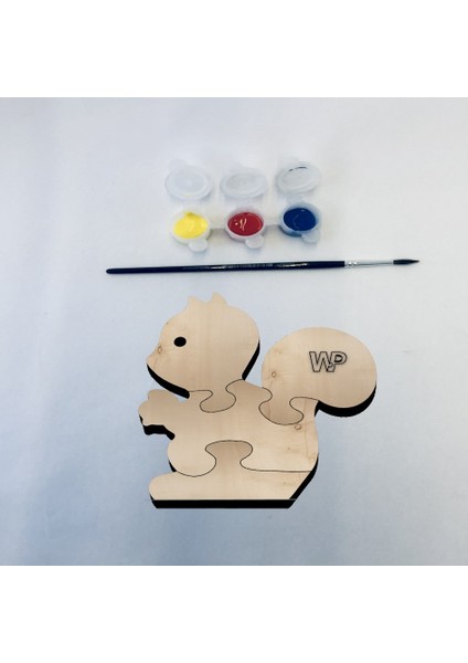 - 4 Parçalı Eğitici Masif Ahşap Puzzle - Hayvanlar - Boya Setli