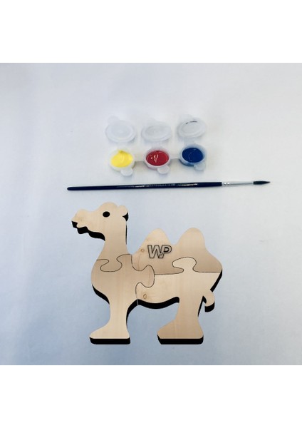 - 4 Parçalı Eğitici Masif Ahşap Puzzle - Hayvanlar - Boya Setli
