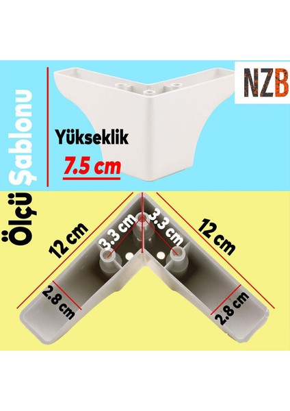 Lüks Mobilya Kanepe Sehpa Tv Ünitesi Koltuk Ayağı 7.5 cm Beyaz Baza Ayak
