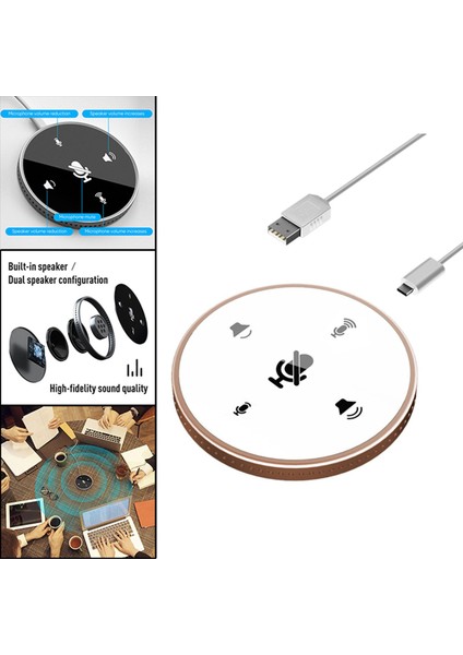 USB Konferansı Mikrofonu Hoparlör 360 ° Pc Dizüstü Bilgisayar Altın Için Çok Yönlü (Yurt Dışından)