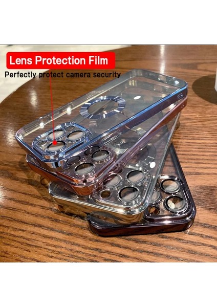 iPhone 14 Pro (6.1) Uyumlu Lüks Lens Korumalı Logo Gösteren Yumuşak Şeffaf Kaplama Kılıf