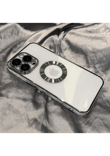 iPhone 14 Pro (6.1) Uyumlu Lüks Lens Korumalı Logo Gösteren Yumuşak Şeffaf Kaplama Kılıf