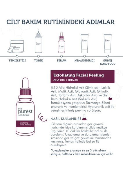 The Purest Solutions, AHA & BHA Canlandırıcı & Cilt Tonu Eşitleyici Kırmızı Peeling Cilt Serumu 30 ml  (Aha 10% + Bha 2%)