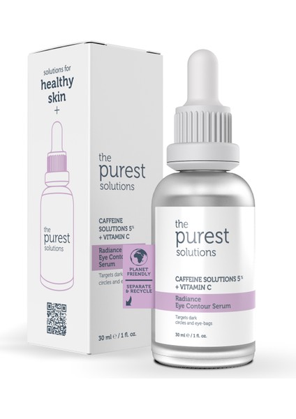 The Purest Solutions, Torbalanma ve Morluk Karşıtı, Aydınlatıcı Kafein Göz Altı Serumu 30 ml. (Caffeine 5% + Vitamin C)