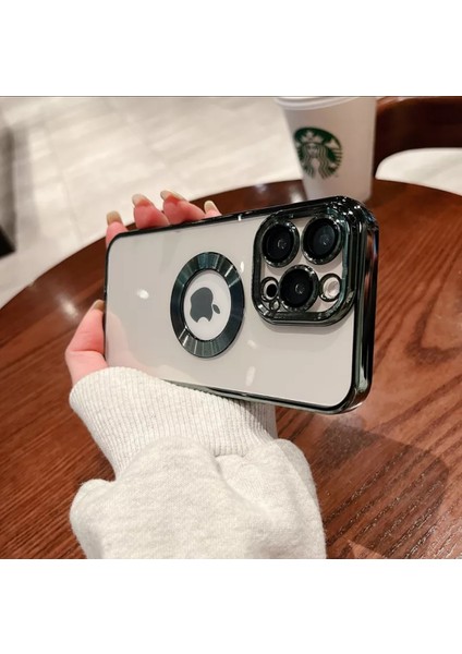 iPhone 14 Pro (6.1) Uyumlu Lüks Lens Korumalı Logo Gösteren Yumuşak Şeffaf Kaplama Kılıf
