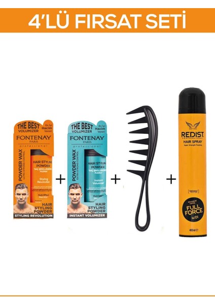Saç Şekillendirici Pudra Toz Wax Mat Effect ve Ultra Strong 20GR + Şekil Tarak'ı + Saç Spreyi 2 400ML 4'lü Set