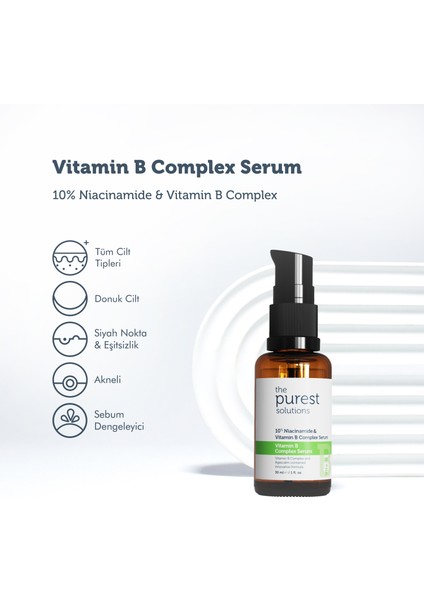 The Purest Solutions, Yenileyici ve Yatıştırıcı B Vitamini Cilt Bakım Serumu 30 Ml (%10 Niacinamide + Provitamin B5)