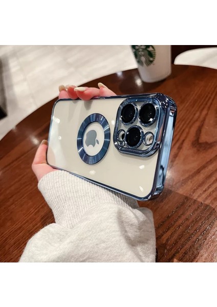 iPhone 14 Pro (6.1) Uyumlu Lüks Lens Korumalı Logo Gösteren Yumuşak Şeffaf Kaplama Kılıf