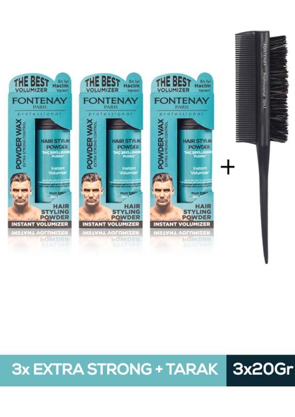 Saç Şekillendirici Pudra Toz Wax Mat Effect Mavı 20GR X3 + 3043 Krepe Tarak'ı 2'li Set